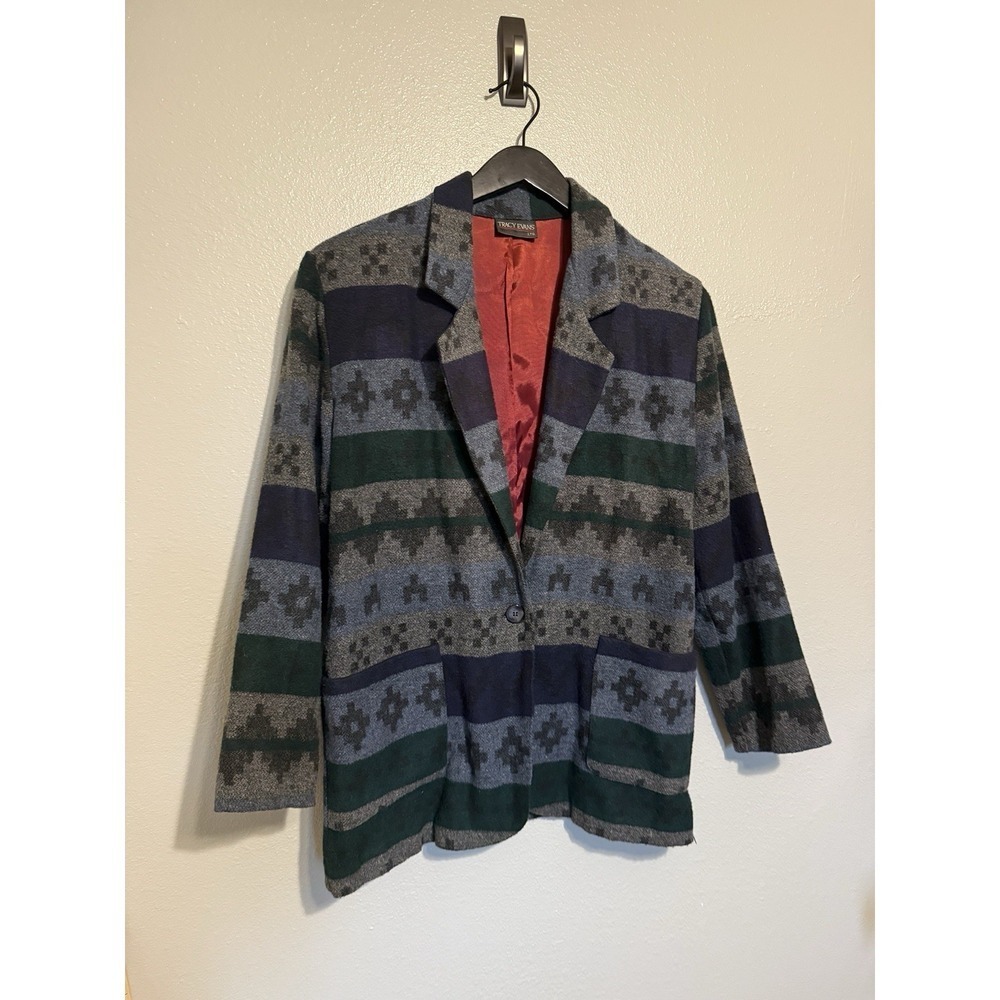 Ladies Wool Blend Jacket Size Medium Navajo Design‎ By Tracy Evan's